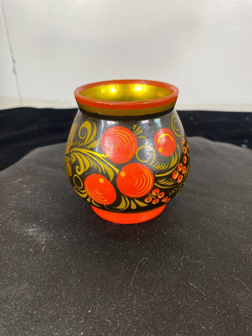 Vintage Soviet Russian Hand Painted Khokhloma Folk Art Cup Vase 3"